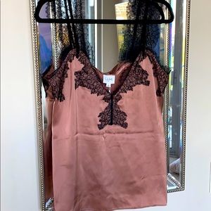 Cami NYC Mauve Silk & Black Lace Tank Top - Size L